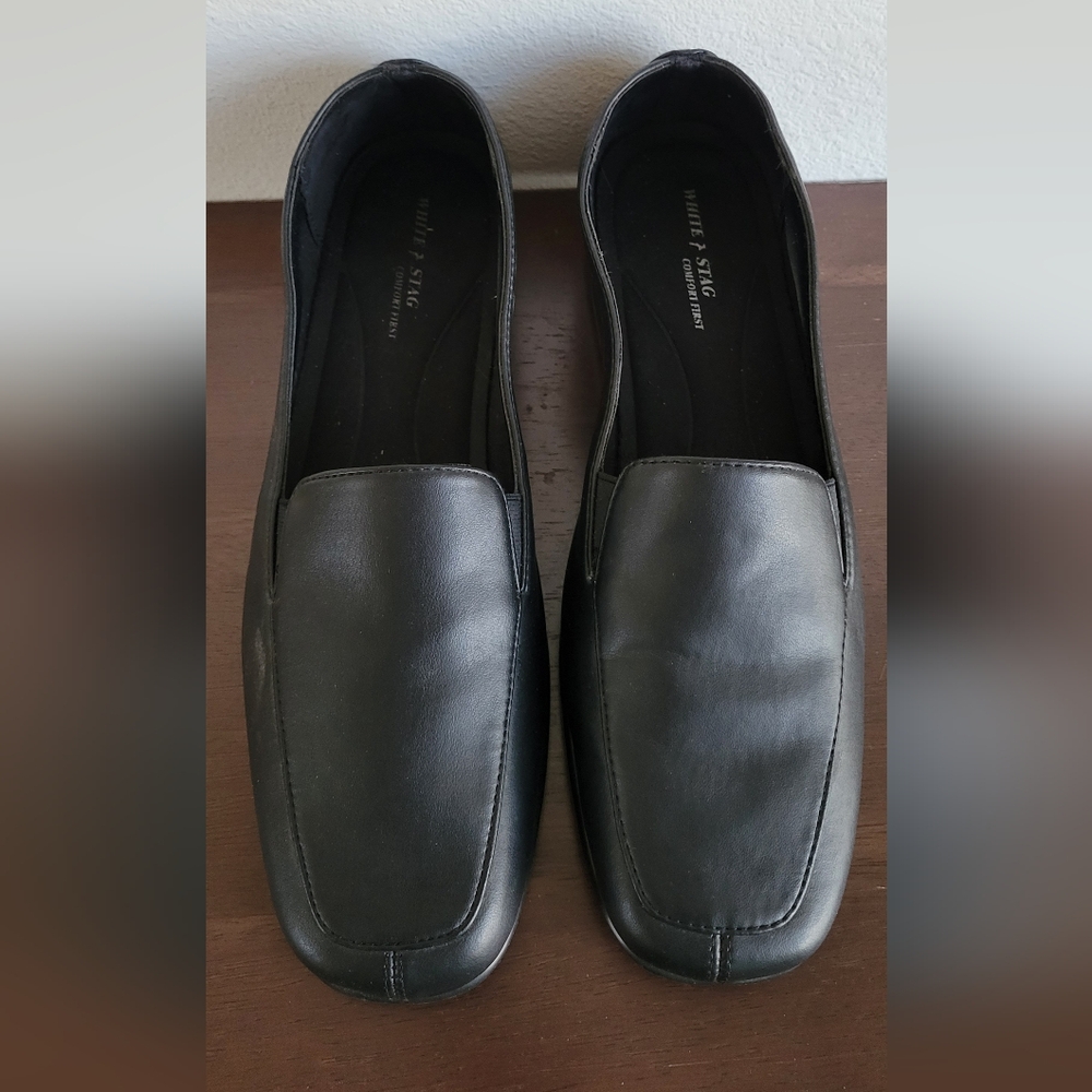 White Stag Dee Women's Black Faux Leather Flat Casual Wedge Loafers Size 10.5W